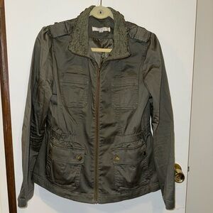 LOFT Olive Green Utility Jacket Lace Color Army Zip Cotton Size Medium